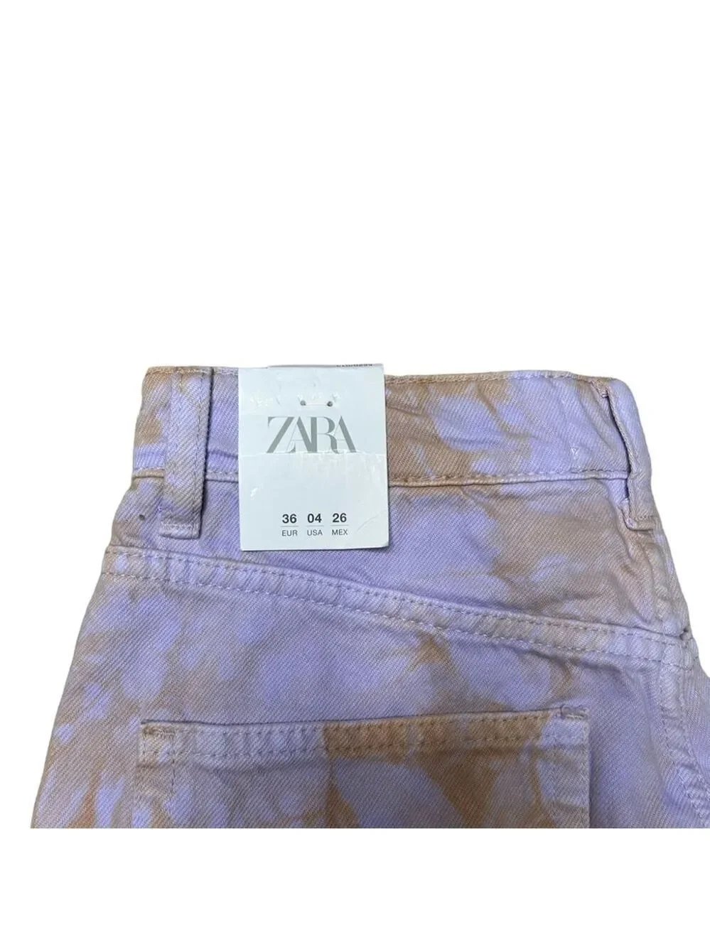 Zara Retro Tie Dye Purple Orange Denim High Rise Baggy Jean Shorts Size US 4